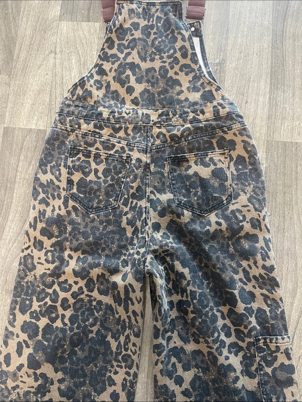 Cider Brown and Black Leopard-Print Wide-Leg Overalls